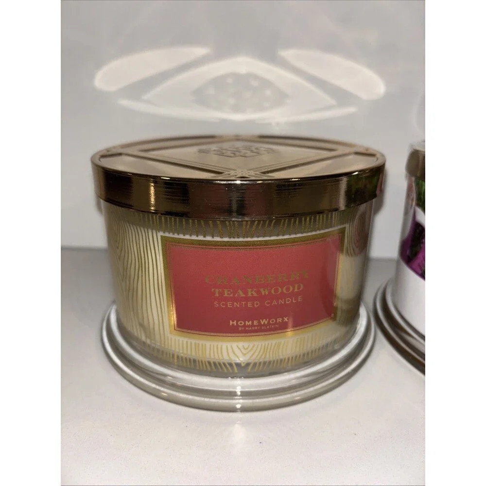 Homeworx Candle SUGAR PLUM HOT COCOA CRAN TEAK by Harry Slatkin 18 oz 4 Wick
